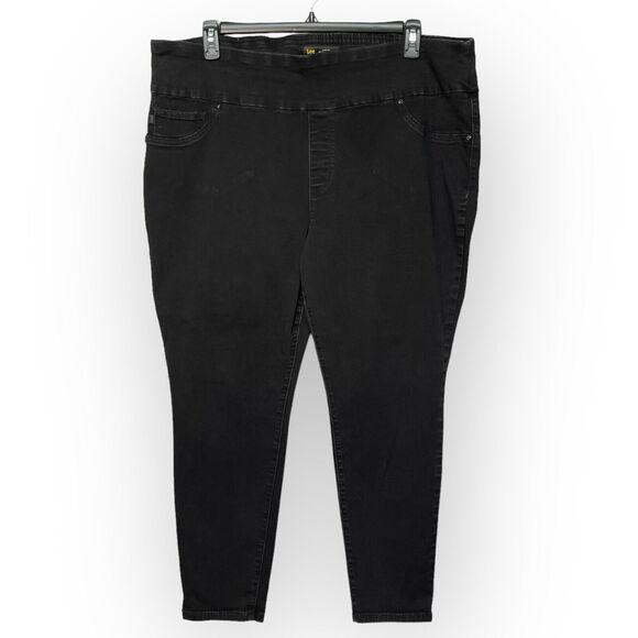 Lee Mid Rise Skinny Leg Jeans Women Size 24‎ Black Stretch Pull-On Sculpting - Picture 1 of 14